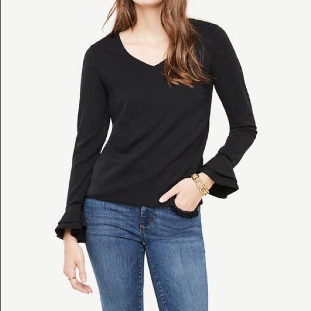 Ann Taylor Velvet Trim Ruffle Cuff Top